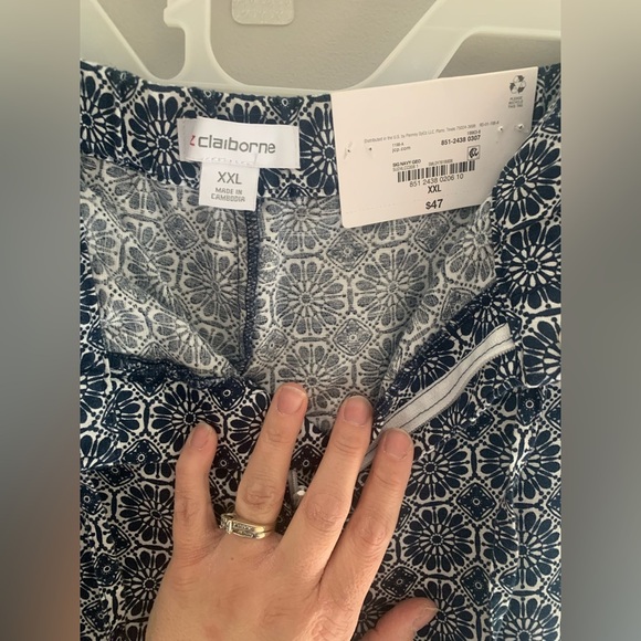 Womens Liz Claiborne Blue Floral Linen Blend Mid Rise Wide Leg New Pants XXL - Picture 3 of 8